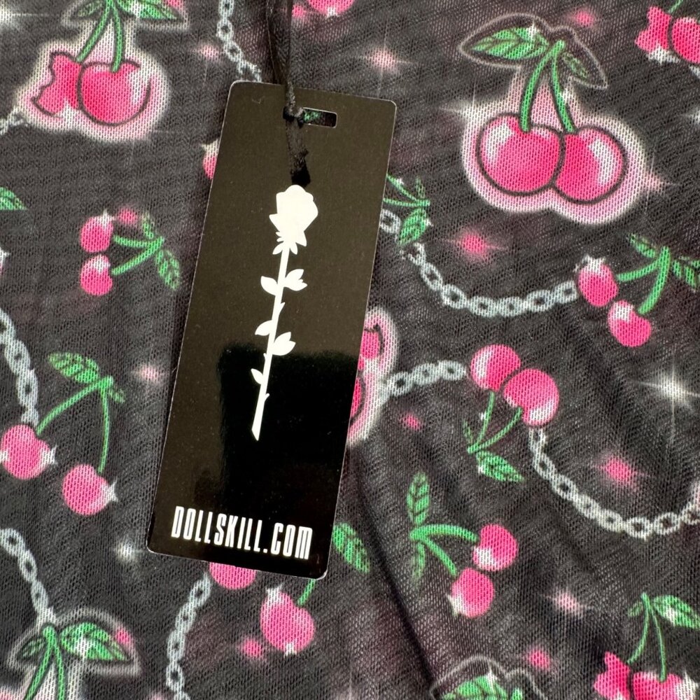 Dolls Kill Poster Girl Top Choose Your Cherry Baby T Ruched XS - Picture 4 of 8